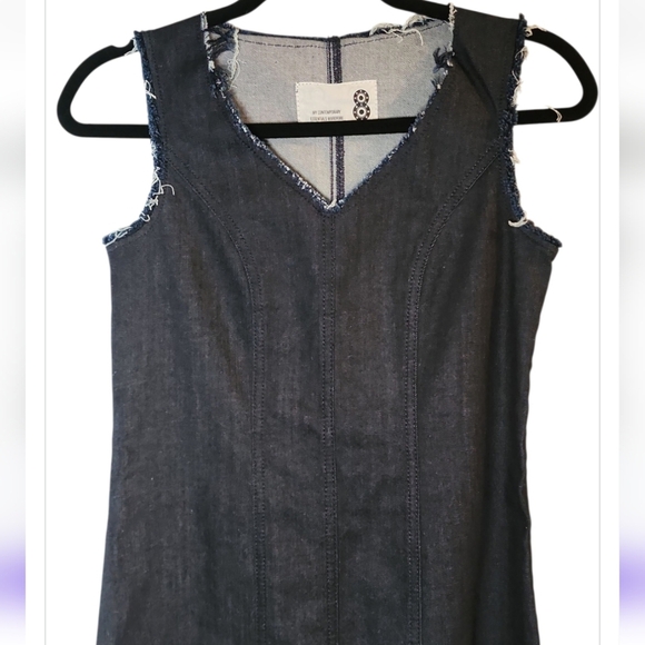 8 ESSENTIAL Raw Hem Denim Mini Dress XS Minimalist Capsule Wardrobe Quiet Luxury - Picture 3 of 10